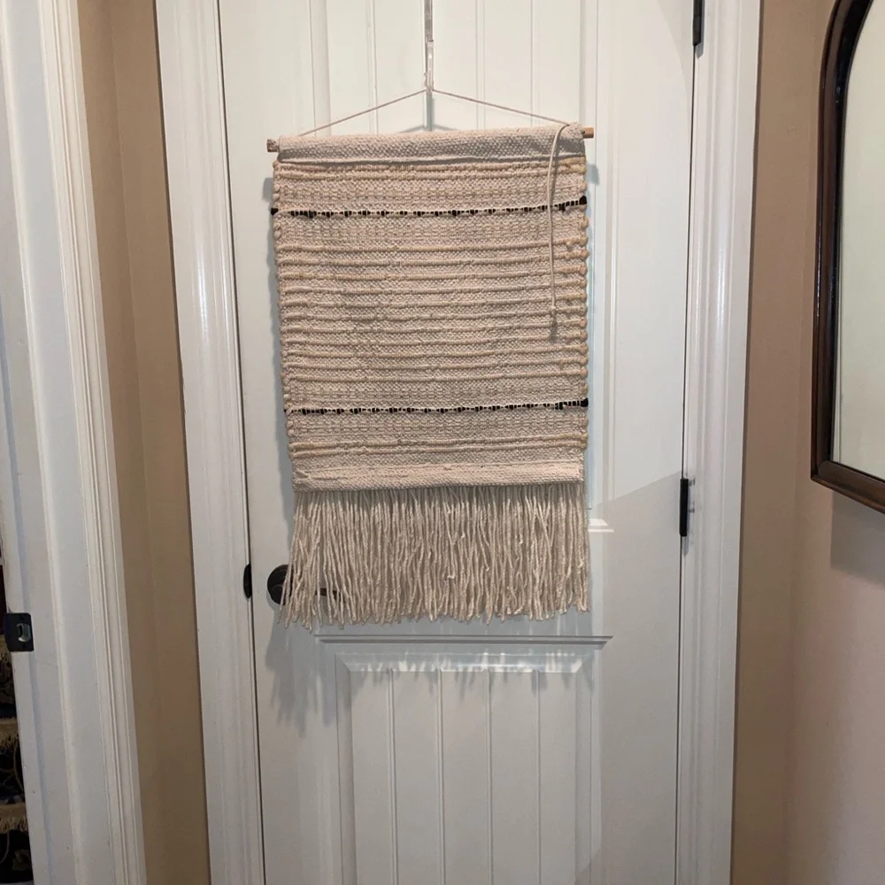 Handwoven Bohemian Cream and Tan Wall Tapestry
